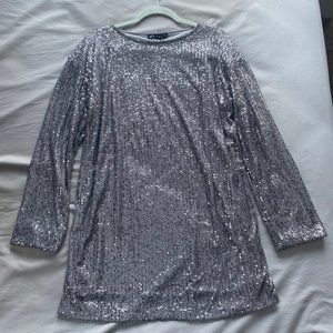 MOTEL Drape Disco Dress Sequin Silver--S